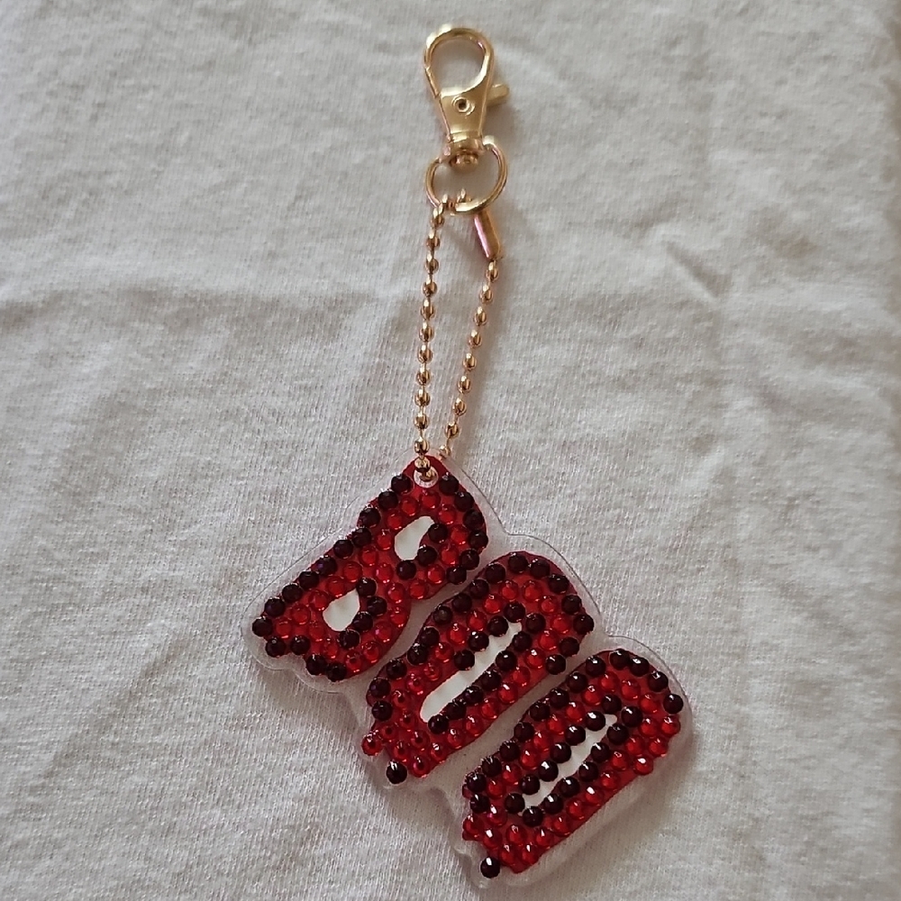 Red Rhinestone 'Boo' Keychain with Gold Clasp